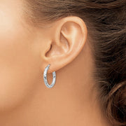 14k White Gold 3x22mm Diamond-cut Hoop Earrings