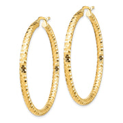 14K 3x35mm Diamond-cut Hoop Earrings