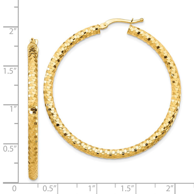 14K 3x35mm Diamond-cut Hoop Earrings