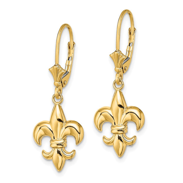 14K Small Fleur-de-Lis Leverback EARRINGS