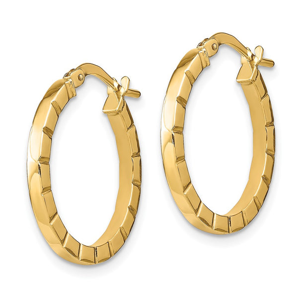14k Small Striped Edge Hoop Earrings