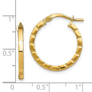 14k Small Striped Edge Hoop Earrings