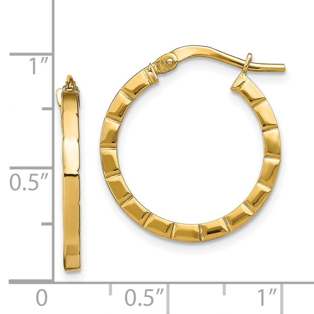 14k Small Striped Edge Hoop Earrings