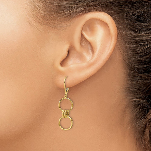 14k Circle Dangle Leverback Earrings