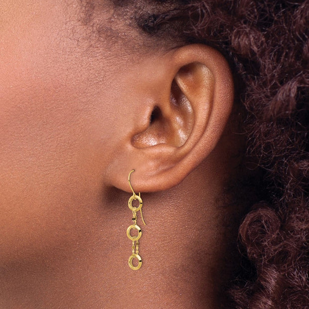 14K Three Circle Dangle Earrings