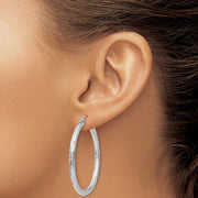 14k White Gold Diamond-cut Hoop Earrings