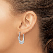 14k White Gold Satin and Diamond-cut Hoop Earrings