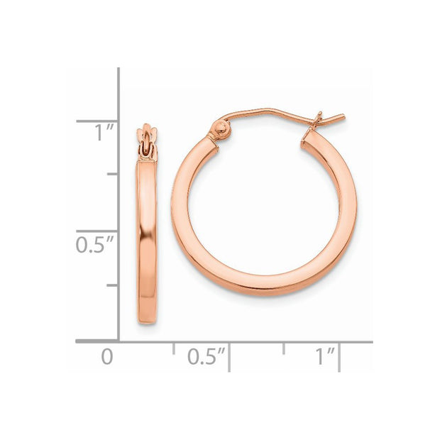 14k Rose Gold Lightweight Square Tube Hoop Earrings
