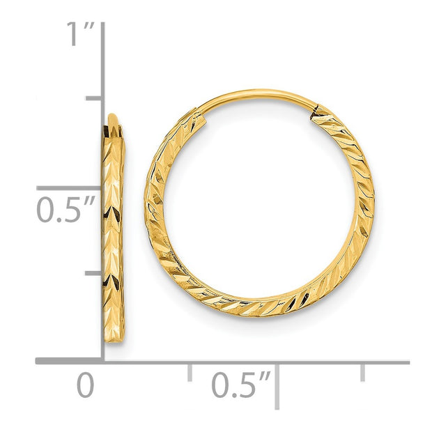 14k Diamond-cut Square Tube Endless Hoop Earrings