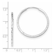 14k White Gold Diamond-cut Square Tube Endless Hoop Earrings