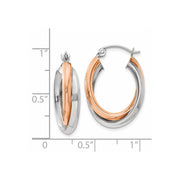 14k Rose and White Gold Polished Oval Tube Hoop Earrings
