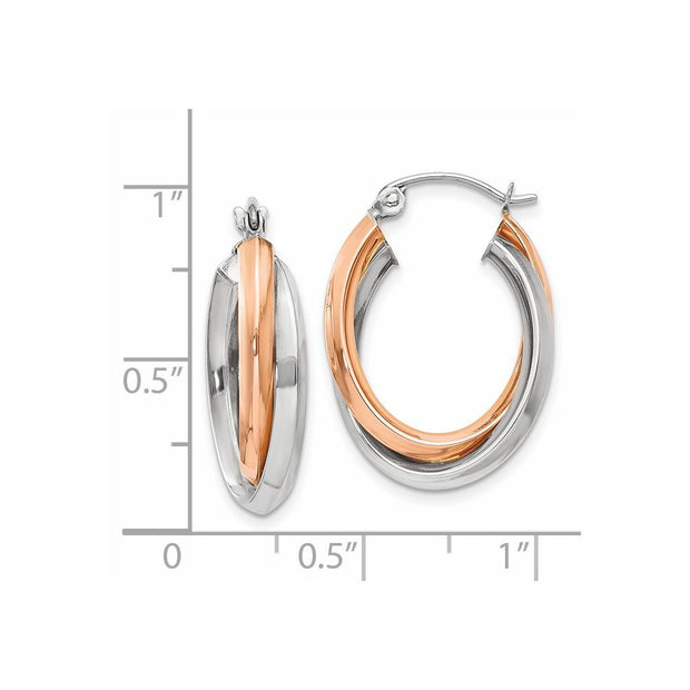 14k Rose and White Gold Polished Oval Tube Hoop Earrings