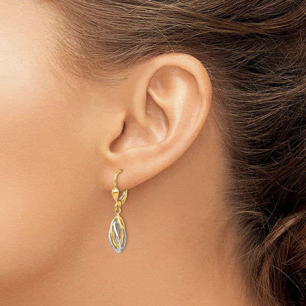 14K Two-Tone Polished Dangle Leverback Earrings