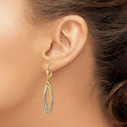 14K Two-Tone Textured and Polished Dangle Leverback Earrings