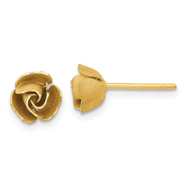 14k Yellow Gold Satin Finish D/C Rose Post Earrings