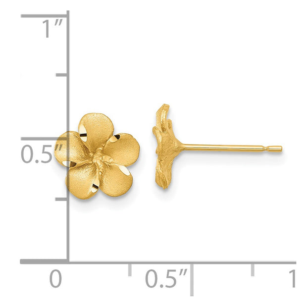 14k Satin Diamond-cut Plumeria Post Earrings