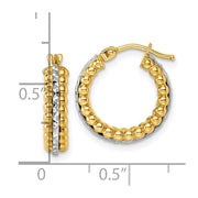 14k Two Tone Polished and Diamond-cut Beaded Hoop Earrings