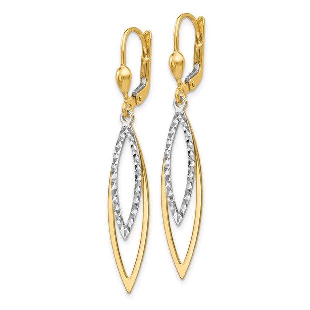14K Two-tone Diamond Cut Leverback Earrings