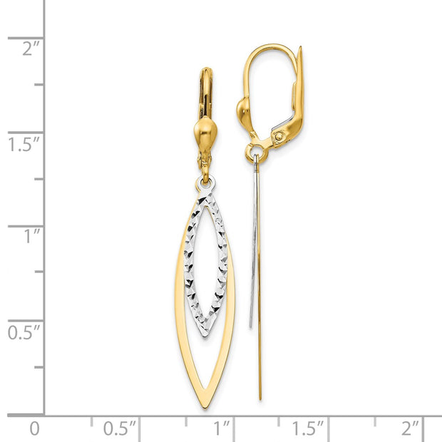 14K Two-tone Diamond Cut Leverback Earrings