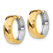 14k Two-tone Textured Hinged Hoop Earrings