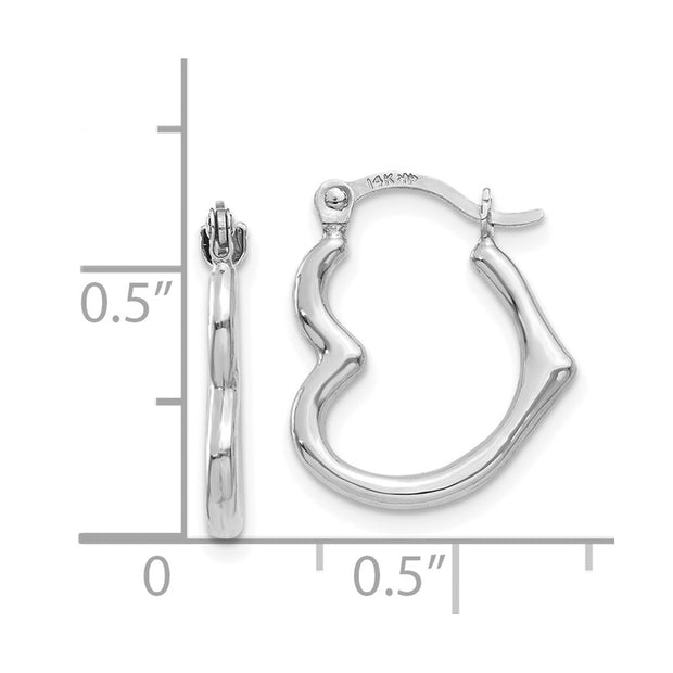 14K White Gold Heart Shaped Hollow Hoop Earrings