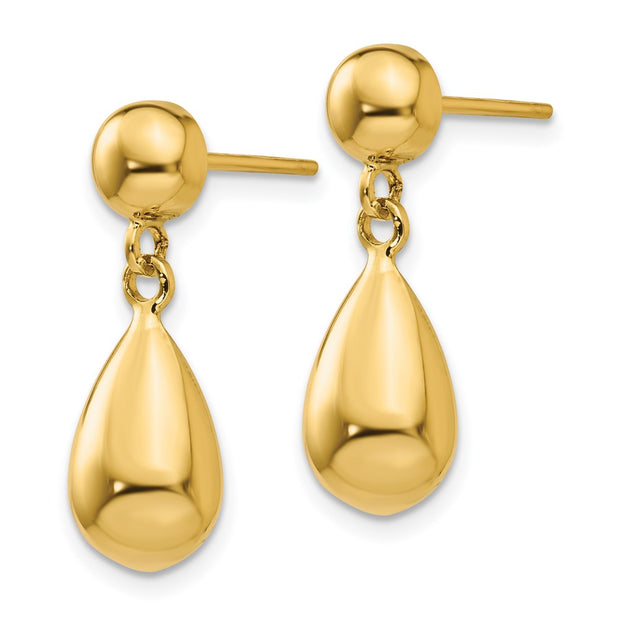 14k Teardrop Hollow Post Dangle Earrings