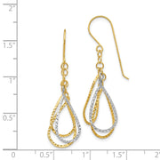 14K Two-tone Diamond Cut Tear Drop Shepherd Hook Earrings