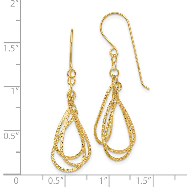 14K Diamond Cut Tear Drop Shepherd Hook Earrings