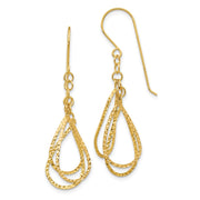 14K Diamond Cut Tear Drop Shepherd Hook Earrings