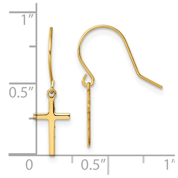14k Dangle Cross Shepherd Hook Earrings
