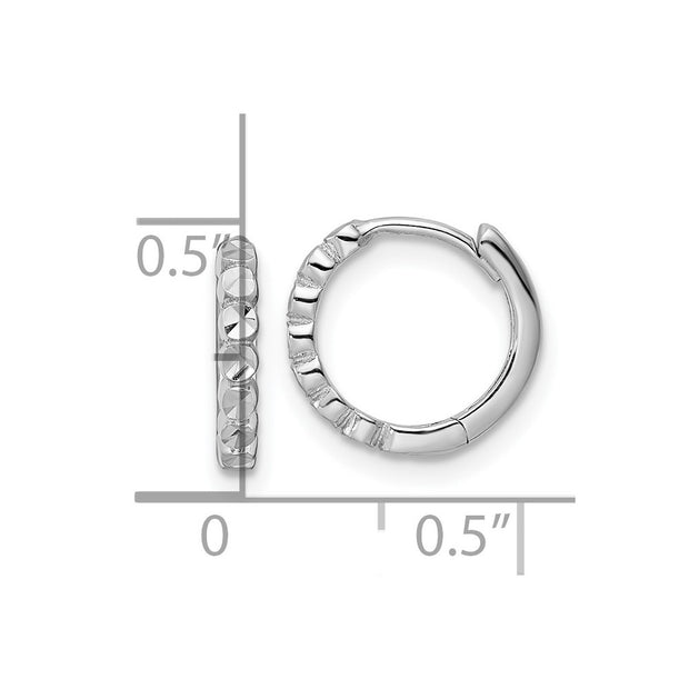 14k White Gold Diamond-cut 2x12mm Hinged Hoop Earrings