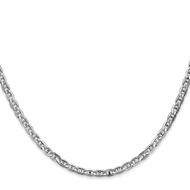 14K White Gold 3mm Concave Anchor with Lobster Clasp Chain