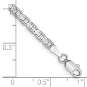 14K White Gold 3mm Concave Anchor with Lobster Clasp Bracelet