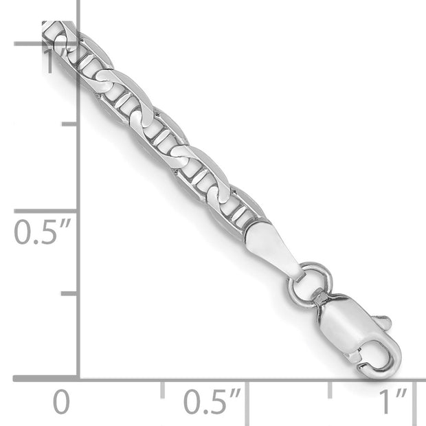 14K White Gold 3mm Concave Anchor with Lobster Clasp Bracelet