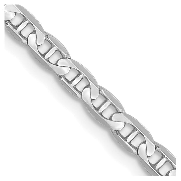 14K White Gold 3mm Concave Anchor with Lobster Clasp Chain