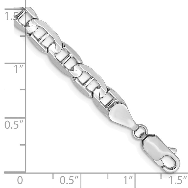 14K White Gold 5.25mm Concave Anchor with Lobster Clasp Bracelet