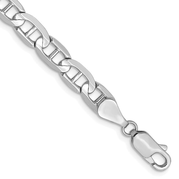 14K White Gold 5.25mm Concave Anchor with Lobster Clasp Bracelet
