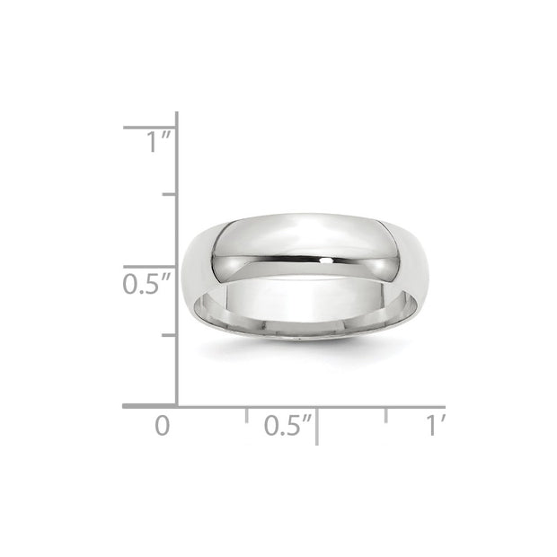 14k White Gold 6mm Lightweight Comfort Fit Wedding Band