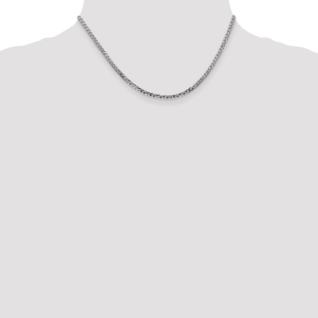 14K White Gold 2.9mm Flat Beveled Curb with Lobster Clasp Chain