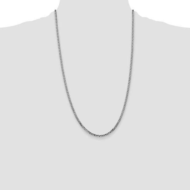 14K White Gold 2.9mm Flat Beveled Curb with Lobster Clasp Chain