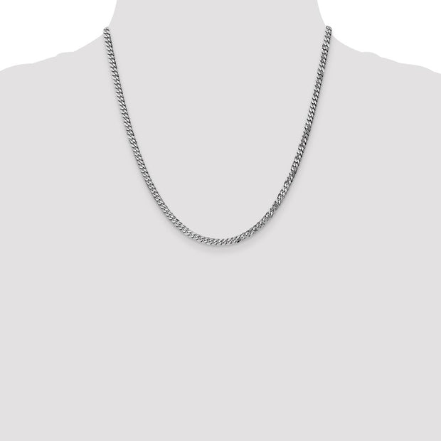 14K White Gold 3.9mm Flat Beveled Curb with Lobster Clasp Chain