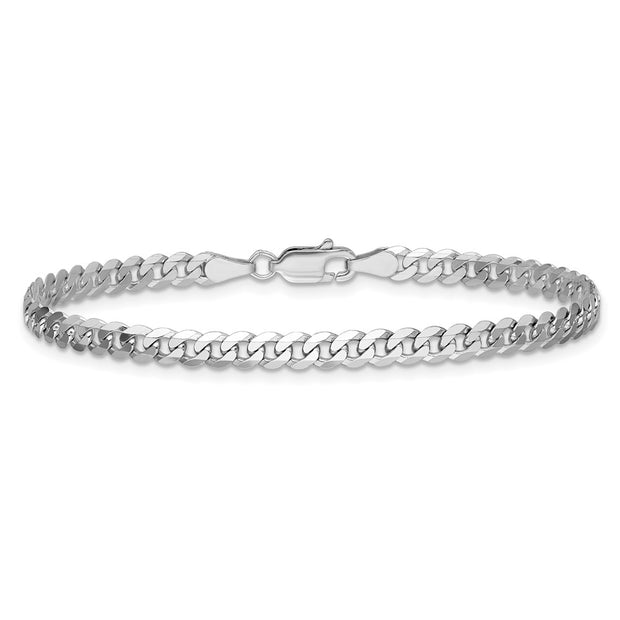 14K White Gold 3.9mm Flat Beveled Curb with Lobster Clasp Bracelet