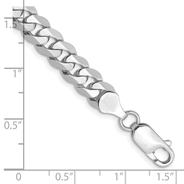 14K White Gold 7.25mm Flat Beveled Curb with Lobster Clasp Bracelet