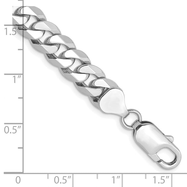 14K White Gold 8mm Flat Beveled Curb with Lobster Clasp Bracelet