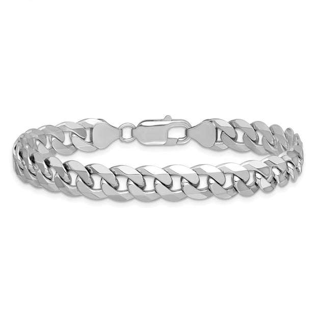 14K White Gold 8.5mm Flat Beveled Curb with Lobster Clasp Chain