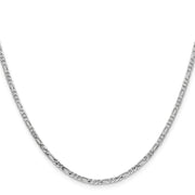 14K White Gold 2.25mm Flat Figaro with Lobster Clasp Chain
