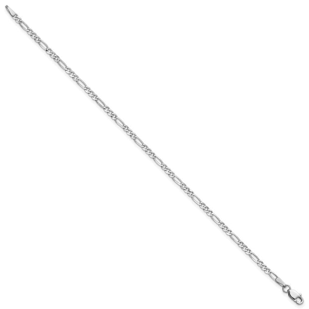 14K White Gold 2.25mm Flat Figaro with Lobster Clasp Bracelet