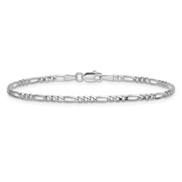 14K White Gold 2.25mm Flat Figaro with Lobster Clasp Bracelet