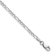 14K White Gold 2.25mm Flat Figaro with Lobster Clasp Bracelet