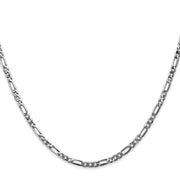 14K White Gold 2.75mm Flat Figaro with Lobster Clasp Chain